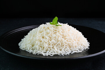 Closeup view of basmati white rice in a plate