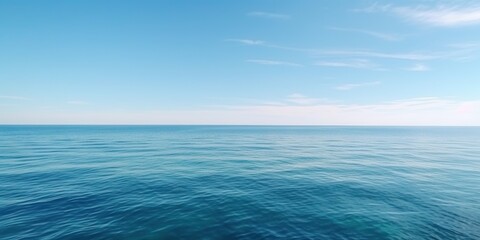 Obraz premium Panorama landscape of empty blue sea and sky blue background. Generative AI