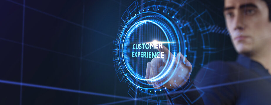 Business, technology, internet and network concept. The future of technology. Virtual screen of the future with the inscription: customer experience. 3d illustration