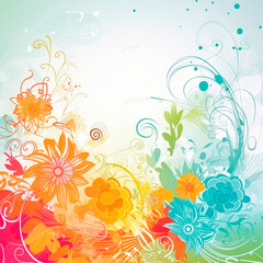 Fototapeta na wymiar spring background with colorful flowers and butterflies. High quality illustration