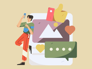 Virtual characters social communication concept business flat vector hand drawn illustration
