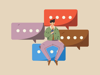 Virtual characters social communication concept business flat vector hand drawn illustration
