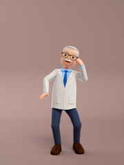 3D rendered cartoon old doctor