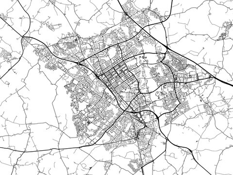 Road map of the city of  Milton Keynes the United Kingdom on a white background.