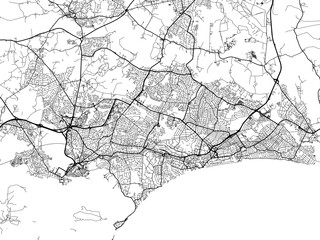 Road map of the city of  Bournemouth the United Kingdom on a white background.