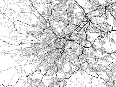 Road map of the city of  Sheffield the United Kingdom on a white background.