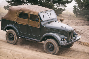 OLD MILITARY CAR - Russian all-terrain vehicle on a dirt road