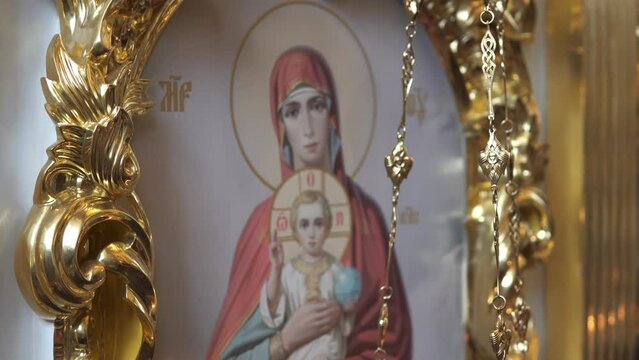 Orthodox icon of the Mother of God and Savior Jesus Christ. Easter. Christmas.