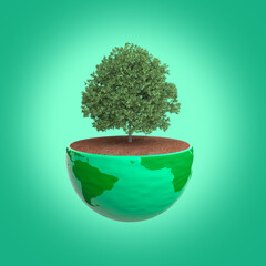 Earth and a tree on green bacgroung