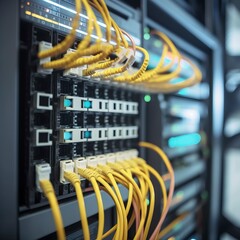 Server staggered cables and interfaces. AI technology generated image