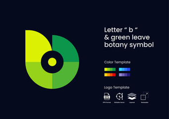 Simple Geometric  letter b, and botany leave symbol logo vector © Faazadesigns
