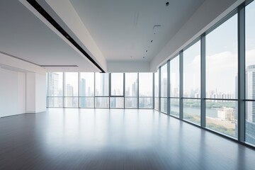 Interior space and french window of office buildings in a minimalist style.AI technology generated image