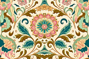 Luxury Indian floral pattern pastel tone. Abstract traditional folk antique tribal graphic line. Texture textile fabric ethnic patterns. Ornate elegant luxury vintage retro style.Vector illustration.