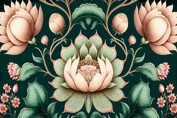 Luxury Indian floral pattern pastel tone. Abstract traditional folk antique tribal graphic line. Texture textile fabric ethnic patterns. Ornate elegant luxury vintage retro style.Vector illustration. © Kanisorn