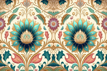 Luxury Indian floral pattern pastel tone. Abstract traditional folk antique tribal graphic line. Texture textile fabric ethnic patterns. Ornate elegant luxury vintage retro style.Vector illustration.