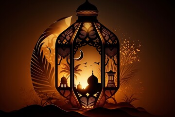 Ramadan concept, lanterns and mosques.AI technology generated image