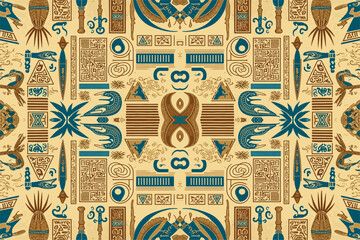 Egyptian hieroglyphs ethnic pattern. Abstract traditional folk antique tribal zigzag graphic line. Texture textile fabric ethnic Egyptian patterns vector. Ornate elegant luxury vintage retro style.
