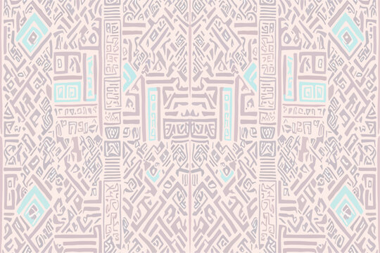 Ethnic ikat egyptian hieroglyphs pattern pastel color. Abstract traditional folk antique tribal graphic line ornate elegant luxury vintage retro. Texture textile fabric ethnic egyptian patterns vector