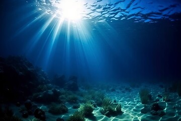 Fototapeta premium The Underwater World Under Sunshine. AI technology generated image