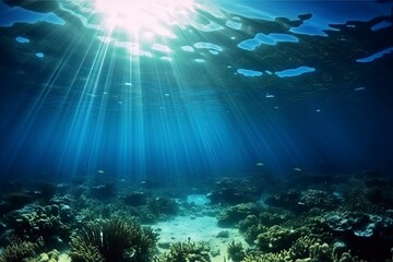 Fototapeta na wymiar The Underwater World Under Sunshine. AI technology generated image