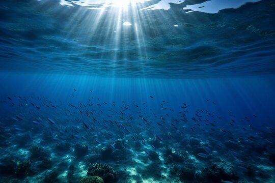 The Underwater World Under Sunshine. AI technology generated image