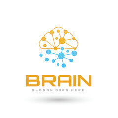 Obraz premium Connected Dot Line Brain Logo Template