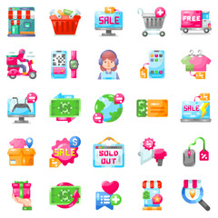 shopping online icons set