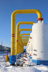 Gas compressor station on a winter day in Western Siberia