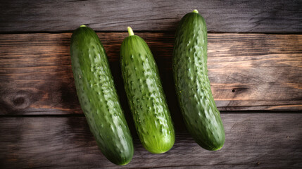 Ripe Cucumbers on a Wooden Table