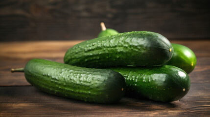 Ripe Cucumbers on a Wooden Table