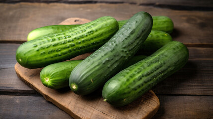 Ripe Cucumbers on a Wooden Table