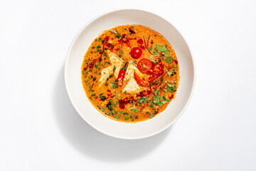 spicy soup on the white