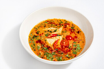 spicy soup on the white