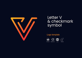 Letter V and check mark symbol Logo Template