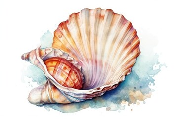 realistic watercolor painting of a seashell with intricate details. Generative AI