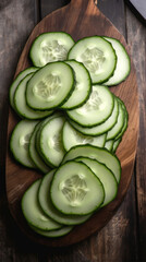 Sliced Cucumbers on Wooden Table