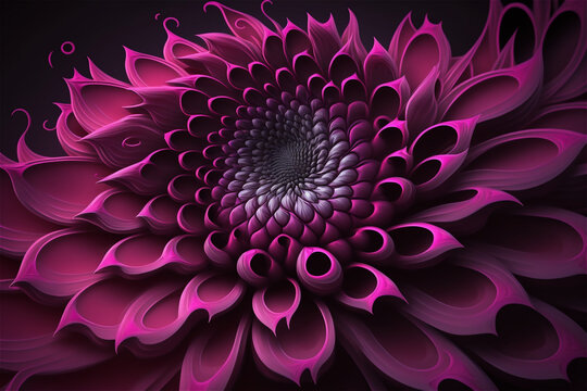 Abstract floral background in dark pink color. Floral fractals concept. Generative AI