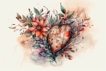 heart-shaped painting adorned with colorful flowers. Generative AI