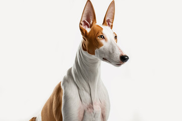 Graceful and Athletic Ibizan Hound Dog: A Stunning Representation on White Background - obrazy, fototapety, plakaty
