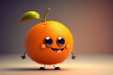 Funny Orange Fruit Character Design, Generative AI