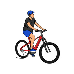 Naklejka premium a man uses a bicycle to go to work in continuous line art drawing style. design with Minimalist black linear design isolated on white background. Sport themes Vector illustration
