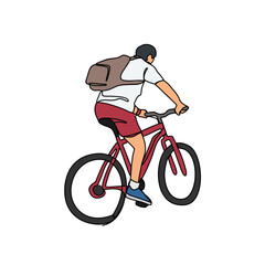 a man uses a bicycle to go to work in continuous line art drawing style. design with Minimalist black linear design isolated on white background. Sport themes Vector illustration