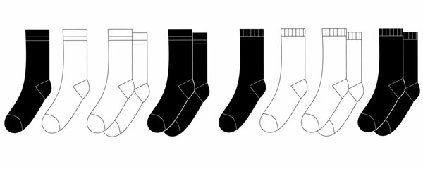outline silhouette Socks icon set isolated on white background