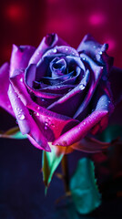 Fototapeta na wymiar fresh purple rose with drops of water on it