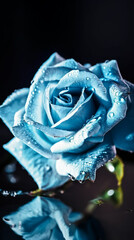 fresh blue rose with drops of water on it