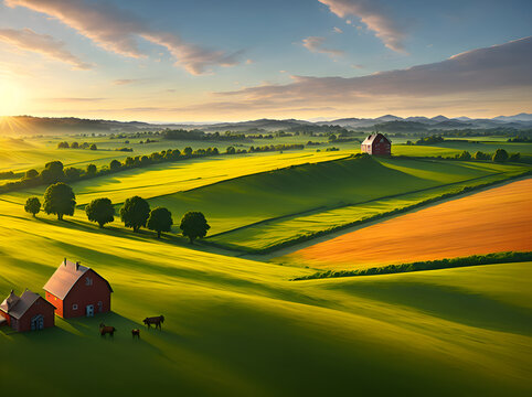 Scenic farm landscape wallpaper