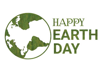 Earth day poster with green grass and world map on white background. Vector illustration