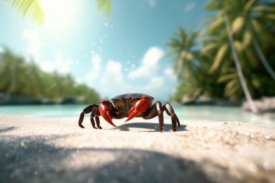 Crab on tropical paradise. Generate Ai