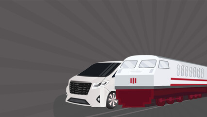 car and train transportation, united in one background © Maftuh