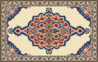 Colorful ornamental vector design for rug, tapis, yoga mat. Geometric ethnic clipart. Arabian ornamental carpet with decorative elements.Persian carpet,